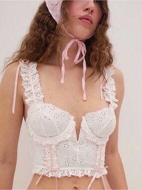 For Love & Lemons White Eyelet Lace Bustier Crop Top